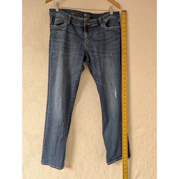 Kut from the Kloth Katy Boyfriend Blue Jeans Size 12 Distressed Embroidered Fade - Picture 12 of 13